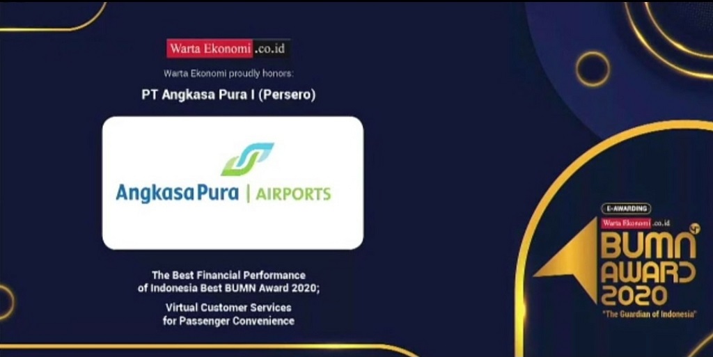  Angkasa Pura I Borong 2 Penghargaan pada Ajang Indonesia Best BUMN Award 2020