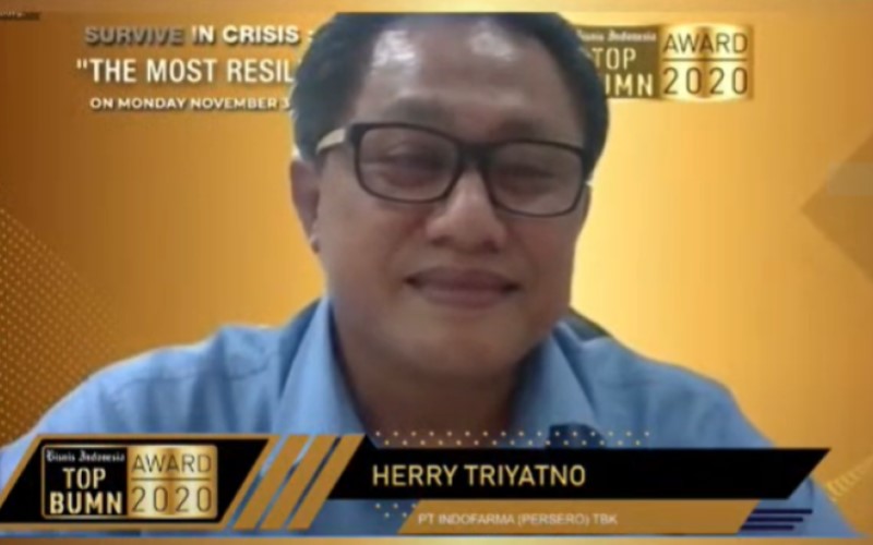 Direktur Keuangan PT Indofarma (Persero) Tbk Herry Triyatno dalam acara penghargaan Top BUMN Award 2020 yang diselenggarakan oleh Bisnis Indonesia./Istimewa