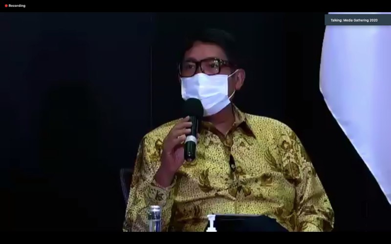 Direktur Utama PT Bursa Efek Indonesia Inarno Djajadi saat paparan dalam Media Gathering Pasar Modal 2020, Selasa (1/12/2020)