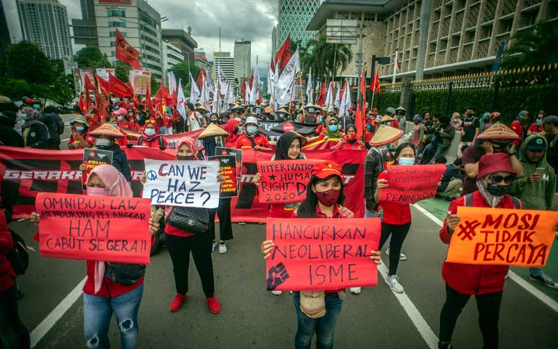  Buruh di Jakarta Gelar Aksi Unjuk Rasa Memperingati Hari HAM Sedunia