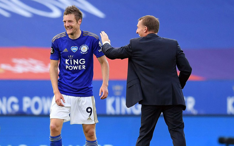 Ujung tombak Leicester City Jamie Vardy (kiri) bersama pelatih Brendan Rodgers/PremierLeague.com