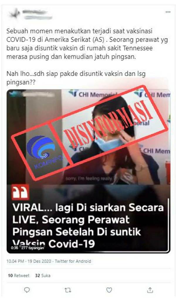  Cek Fakta : Perawat Pingsan Saat Disuntik Vaksin Covid-19