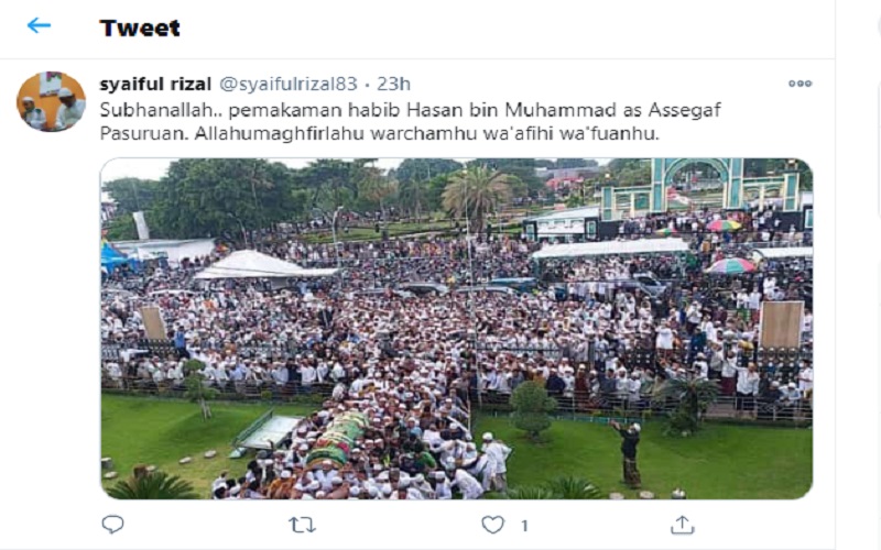  Ribuan Warga Penuhi Pemakaman Habib Hasan Assegaf, Ini Reaksi Netizen