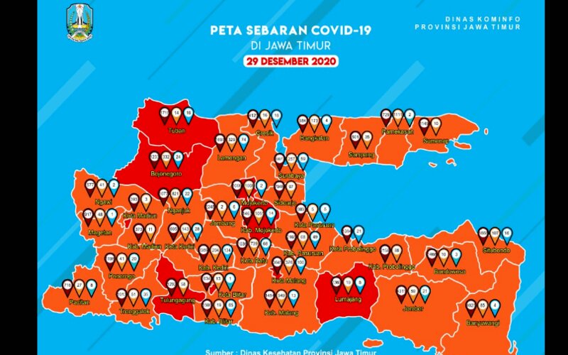  Zona Merah Covid-19 di Jatim Menjadi 8 Daerah di Akhir 2020