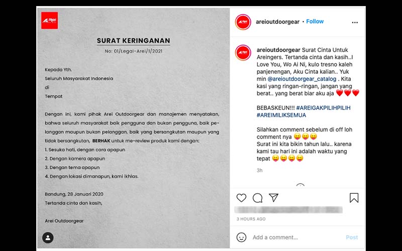  Eiger Bikin Surat Keberatan, Arei Bikin Surat Keringanan