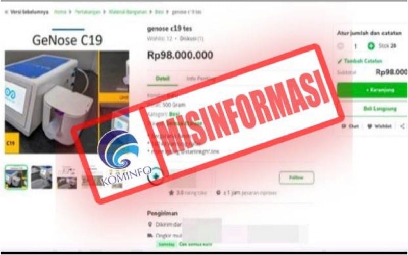  Cek Fakta : Alat Tes GeNose Dijual Online Hampir Rp100 Juta