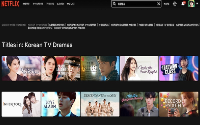Ilustrasi. Deretan serial atau drama korea di situs streaming film Netflix / sumber: tangkapan layar Netflix