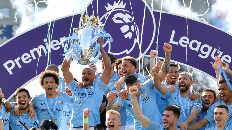 Manchester City juara Liga Primer Inggris musim 2018 - 2019./Reuters-Toby Melville