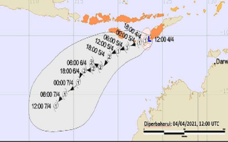 Bibit Siklon Tropis apda 4 hingga 7 April 2021./Dok.BMKG