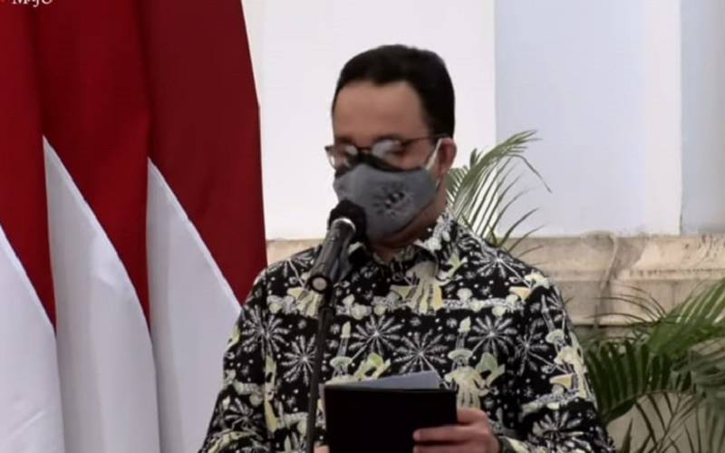 Gubernur DKI Jakarta Anies Baswedan memberi kata sambutan pada Puncak Peringatan Hari Pers Nasional Tahun 2021 di Istana Negara pada Selasa (9/2/2021). JIBI/Bisnis-Nyoman Ary Wahyudi