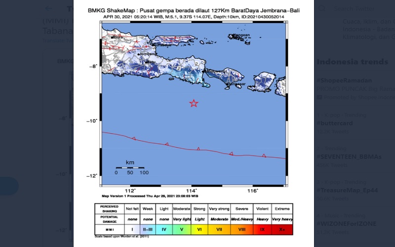  Gempa M 5,1 Guncang Bali, BMKG: Tidak Berpotensi Tsunami 