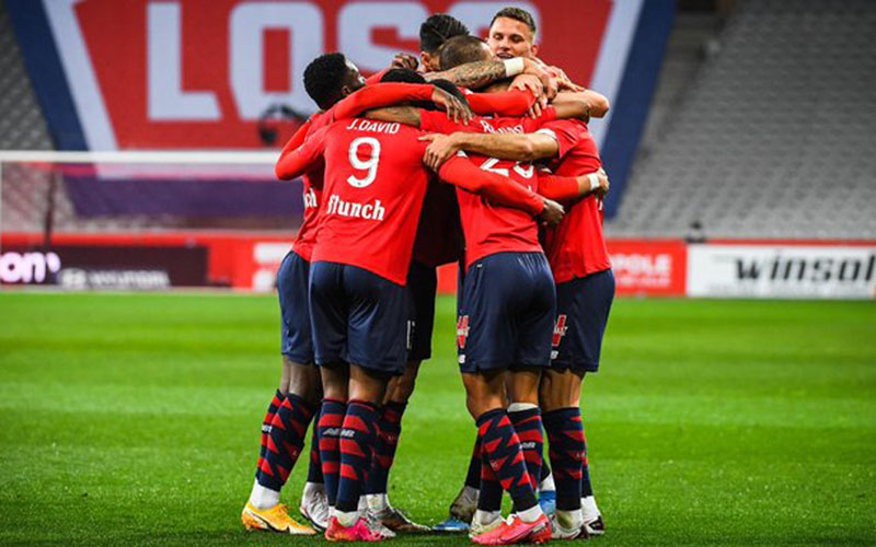 Para pemain Lille merayakan gol kedua ke gawang Nice./Twitter@LOSC_EN