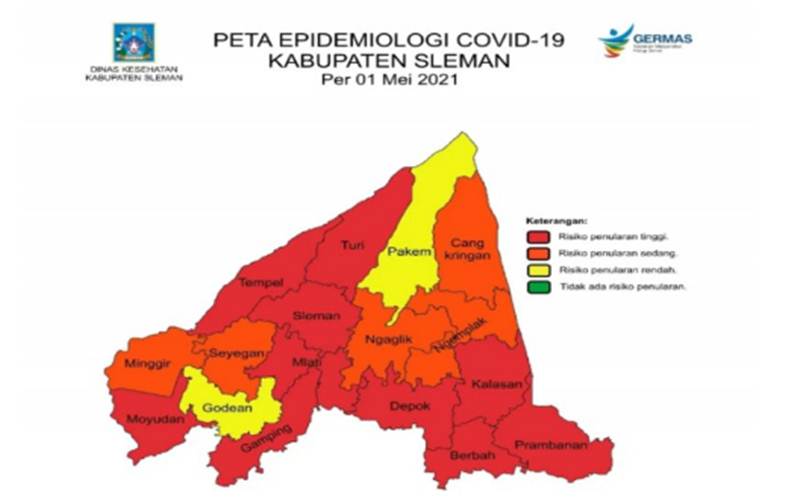  Covid-19 Sleman: Zona Merah Meningkat, 10 Kecamatan Terdampak