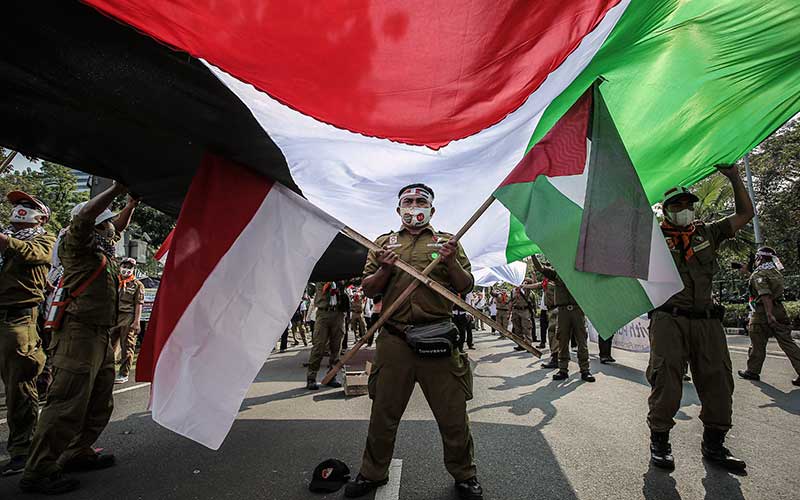  Massa Aksi Bela Palestina Geruduk Kedubes Amerika Serikat di Jakarta