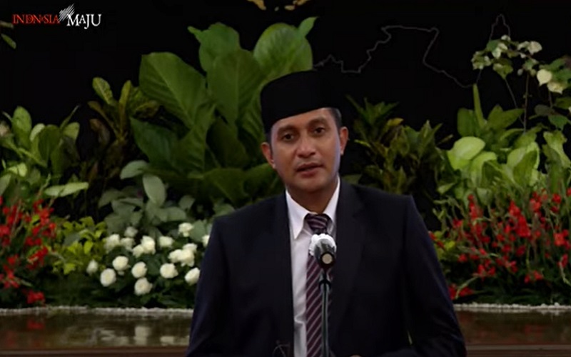 Wamenkumham Eddy Hiariej memberikan keterangan pers seusai pelantikan di Istana Negara, Jakarta (23/12/2020). / Youtube: Setpres RI