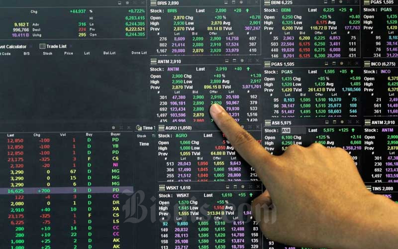 Karyawan mengamati pergerakan harga saham di Jakarta, Senin (15/2/2021). Bisnis/Himawan L Nugraha