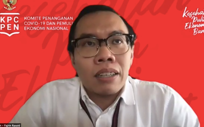 Direktur Digital Business Telkom M. Fajrin Rasyid saat paparan dalam seminar daring Kesiapan Infrastruktur Data Vaksinasi Covid-19 yang diadakan, Selasa (24/11/2020)/Bisnis