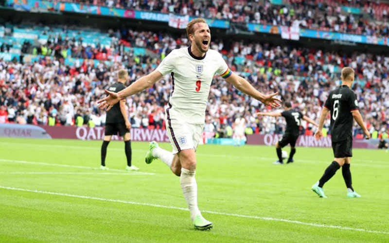 Striker Timnas Inggris Harry Kane selepas menjebol gawang Jerman di 16 besar Euro 2020. - UEFA.com