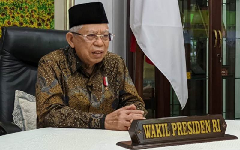 Wakil Presiden Ma'ruf Amin memberikan sambutan pada acara Bedah Buku Darul Misaq: Indonesia Negara Kesepakatan, secara daring dari Jakarta, Senin (7/6/2021)./Antara/Asdep KIP Setwapres