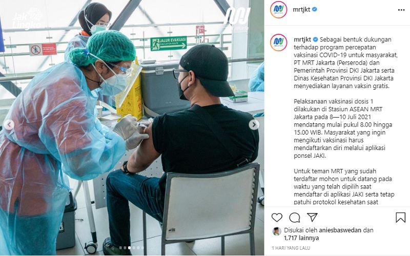  Mulai Besok, Stasiun MRT Buka Vaksinasi Gratis untuk Dosis Pertama