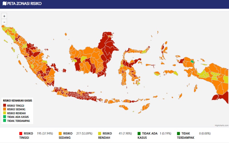 Peta zonasi kasus Covid-19 di Indonesia/covid19.go.id