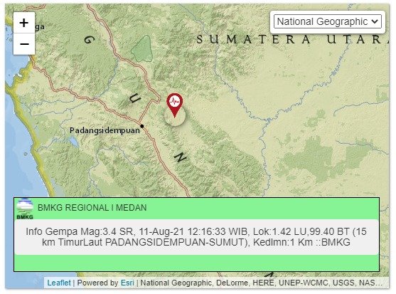  Gempa Magnitudo 5,3 Guncang Padang Lawas Utara, Sumatra Utara