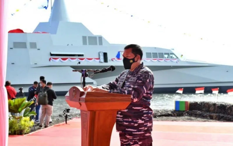 Kepala Staf Angkatan Laut Laksamana Yudo Margono memberikan sambutan saat acara peluncuran dan penamaan KRI Golok/Dok.-TNI AL