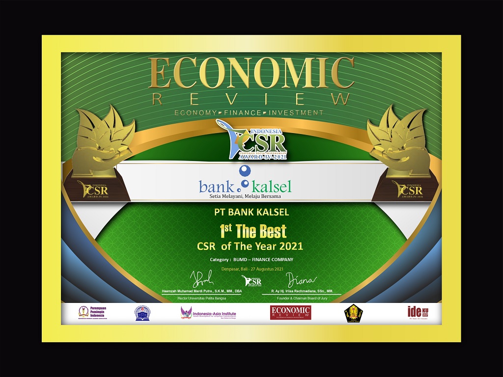  Sisihkan Ratusan Perusahaan, Bank Kalsel Raih CSR Award 2021