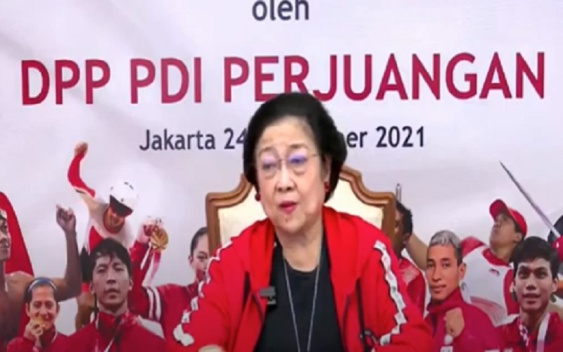 Tangkapan layar- Ketua Umum Partai Demokrasi Indonesia Perjuangan (PDIP) Megawati Soekarnoputri mengapresiasi dan memberi penghargaan kepada atlet-atlet Indonesia yang meraih medali pada ajang Paralimpiade Tokyo 2020, Jumat (24/9/2021). JIBI/Bisnis-Nancy Junita