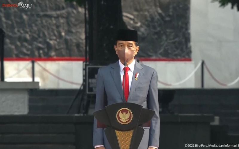 Presiden Joko Widodo menjadi pemimpin Upacara Peringatan Hari Kesaktian Pancasila pada, Jumat (1/10/2021), di Monumen Pancasila Sakti, Lubang Buaya, Jakarta Timur.