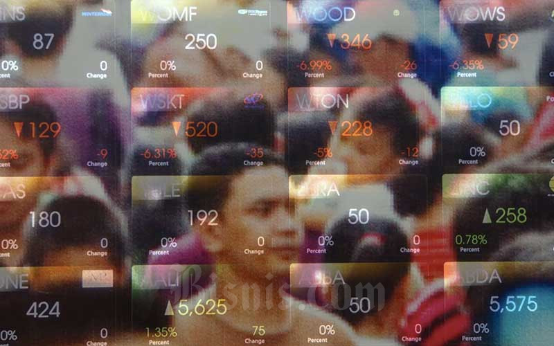 Foto multiple exposure layar pergerakan Indeks Harga Saham Gabungan (IHSG) di Galeri Bursa Efek Indonesia, Jakarta, Rabu (18/3/2020). Bisnis/Himawan L Nugraha