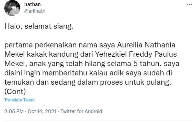  Netizen Ini Cari Adiknya 5 Tahun Tak Ada Hasil, Setelah Tulis di Twitter Langsung Ketemu