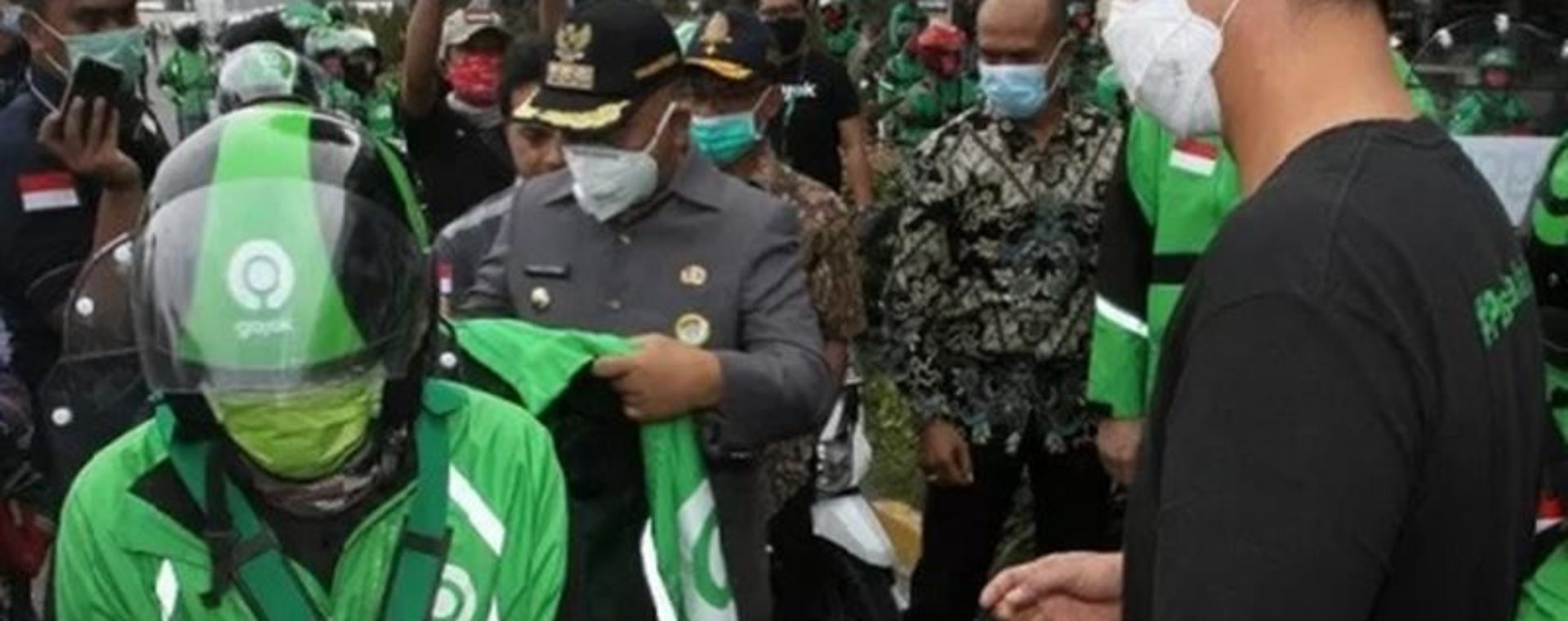 Ilustrasi pengemudi Gojek mengikuti inisiatif J3K di Bekasi./Antarann