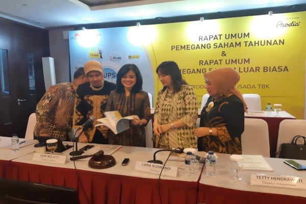 Manajemen Prodia Widyahusada saat menggelar paparan publik di Jakarta, Kamks (2/5/2019)./Bisnis-Muhammad Ridwan