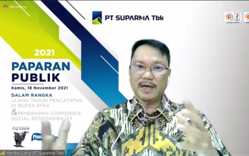 Direktur PT Suparma Tbk. (SPMA) Hendro Luhur, dalam paparan publik virtual SPMA, Kamis (18/11/2021).