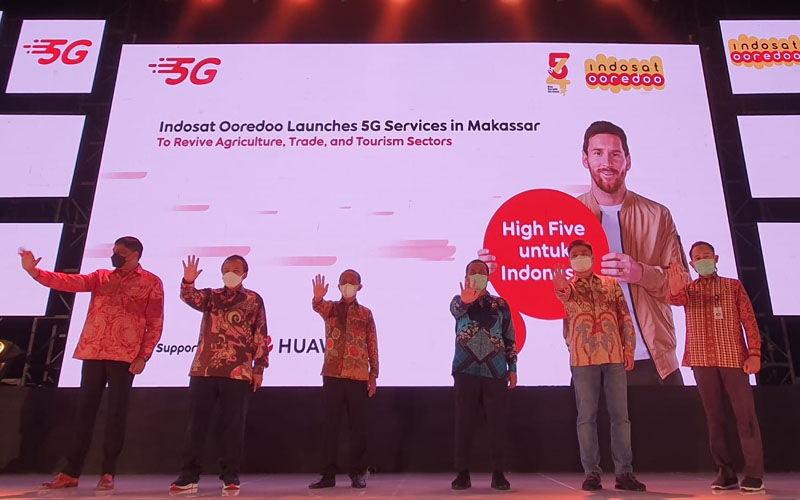 Seremoni peluncuran layanan 5G dari Indosat Ooredoo di Makassar, Jumat (19/11/2021)./ Bisnis-Akbar Evandio