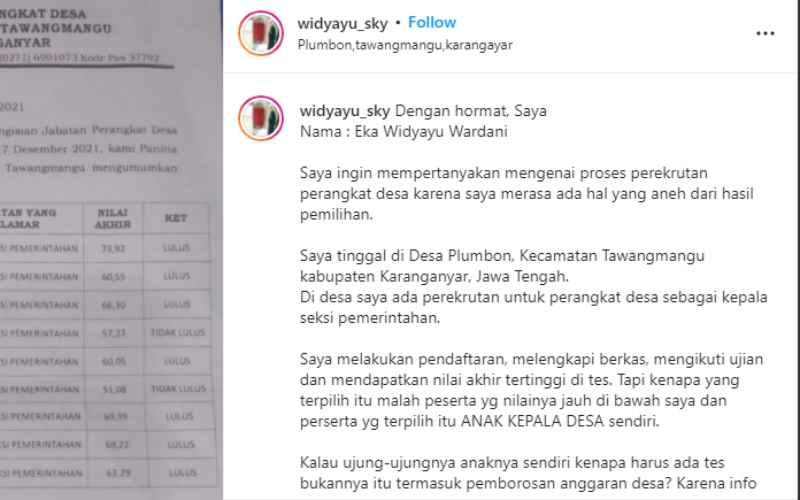  Dapat Nilai Tertinggi saat Tes tapi Kalah Dari Anak Kades, Curhatan Netizen Ini Viral 