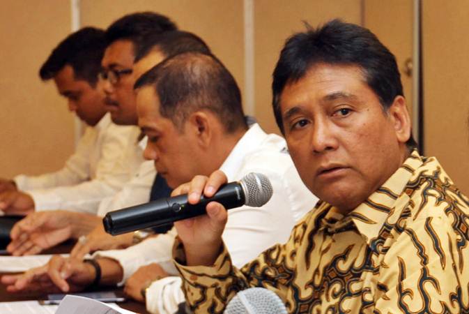 Ketua Umum Asosiasi Pengusaha Indonesia (Apindo) Hariyadi B. Sukamdani menjawab pertanyaan wartawan, di Jakarta, Kamis (11/4/2019)./Bisnis-Endang Muchtar