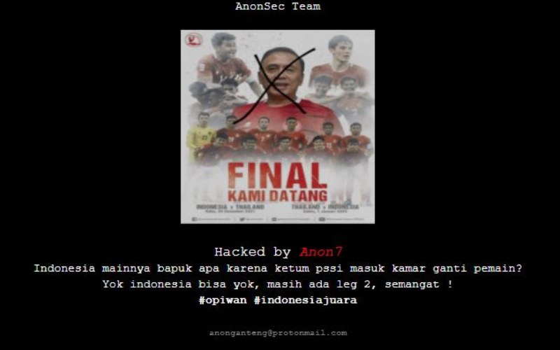 Final AFF Indonesia 0 vs Thailand 4: Berita di Situs PSSI Dihack, Foto Iwan Bule Dicoret
