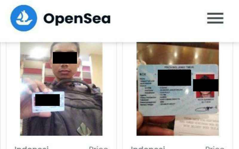  Demam NFT, Terdapat Foto Selfie KTP dan NIK Dijual di Opensea