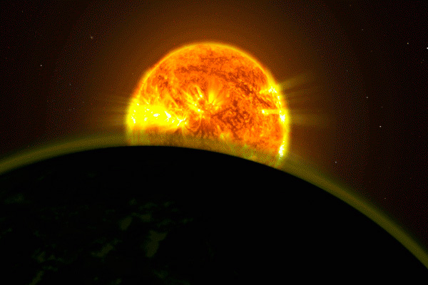 Ilustrasi cahaya bintang yang menerangi atmosfer satu planet. Keberadaan air atmosfer pada sedikit exoplanet yang mengorbit bintang-bintang di luar tata surya sudah pernah dilaporkan tapi studi kali ini secara konklusif mengukur dan membandingkan profil intensitas tanda-tanda tersebut. /NASA\'s Goddard Space Flight Center