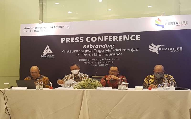 Konferensi pers rebranding PT Asuransi Jiwa Tugu Mandiri menjadi PT Perta Life Insurance di Jakarta, Senin (17/1/2022)/Denis Riantiza M