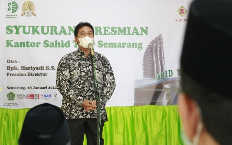 Hariyadi Budi Santoso Sukamdani, Presiden Direktur Sahid Group, menghadiri langsung peresmian kantor baru Sahid Tour di Kota Semarang pada Jumat (28/1/2022)./Bisnis-Muhammad Faisal Nur Ikhsan