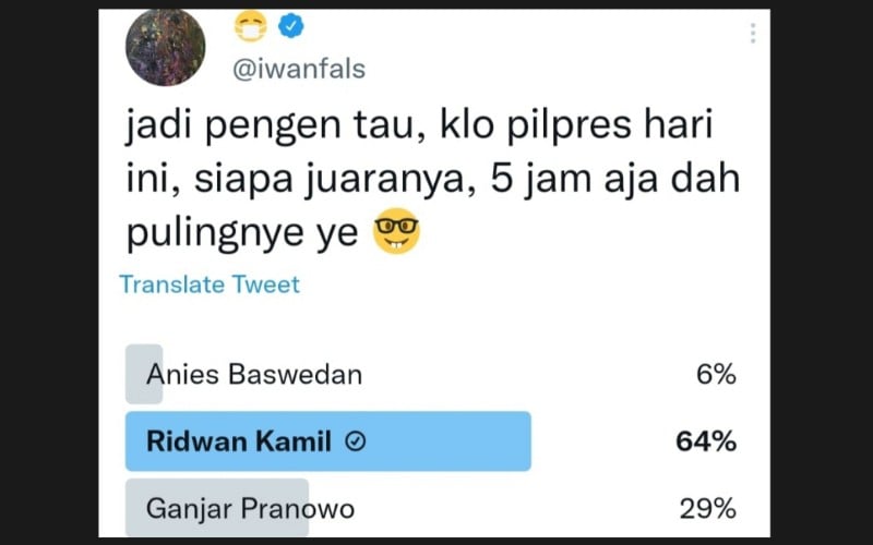  Iwan Fals Bikin Polling Pilpres, Ridwan Kamil Paling Banyak Dipilih