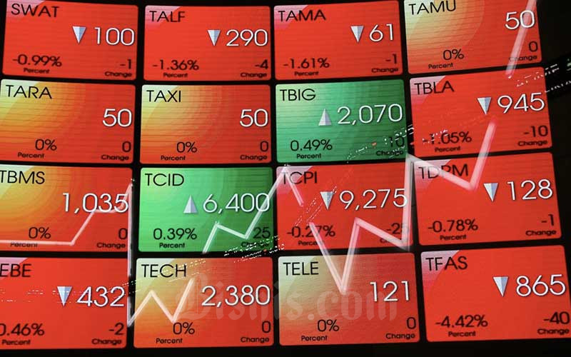 Papan elektronik yang menampilkan pergerakan indeks harga saham gabungan (IHSG) di Bursa Efek Indonesia, Jakarta, Senin (22/3/2021). Bisnis/Eusebio Chrysnamurti