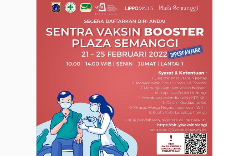  Sentra Vaksin Booster Plaza Semanggi Diperpanjang, Cek Syaratnya!