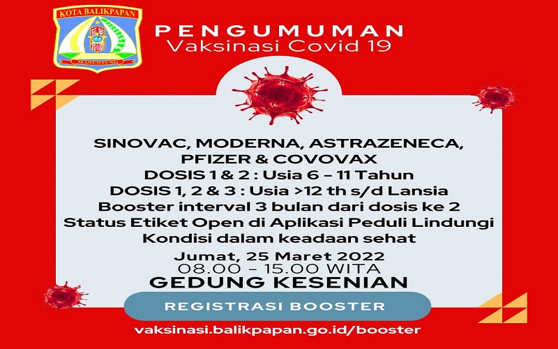  Jadwal dan Lokasi Vaksinasi di Balikpapan Hari ini