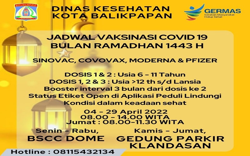  Simak! Jadwal dan Lokasi Vaksinasi di Balikpapan Selama Puasa