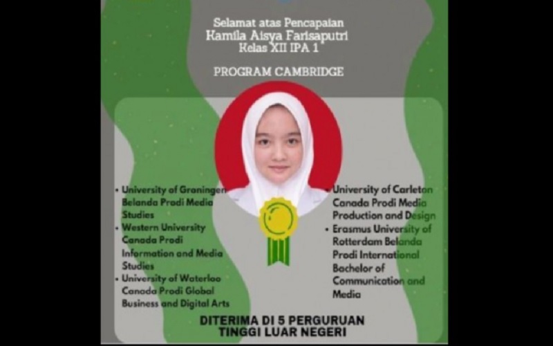  Lebih Banyak dari Fawwaz, Kamila Siswa MAN 4 Jakarta Diterima di Enam Universitas Luar Negeri