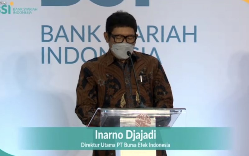 Direktur Utama PT Bursa Efek Indonesia Inarno Djajadi saat memberikan sambutan dalam acara perkenalan PT Bank Syariah Indonesia Tbk., Kamis (4/2/2021)./Istimewa